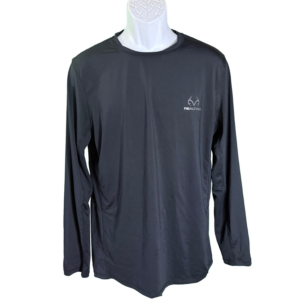 Realtree Performance Shirt Mens Medium Black Scent Control Long Sleeve Stretch